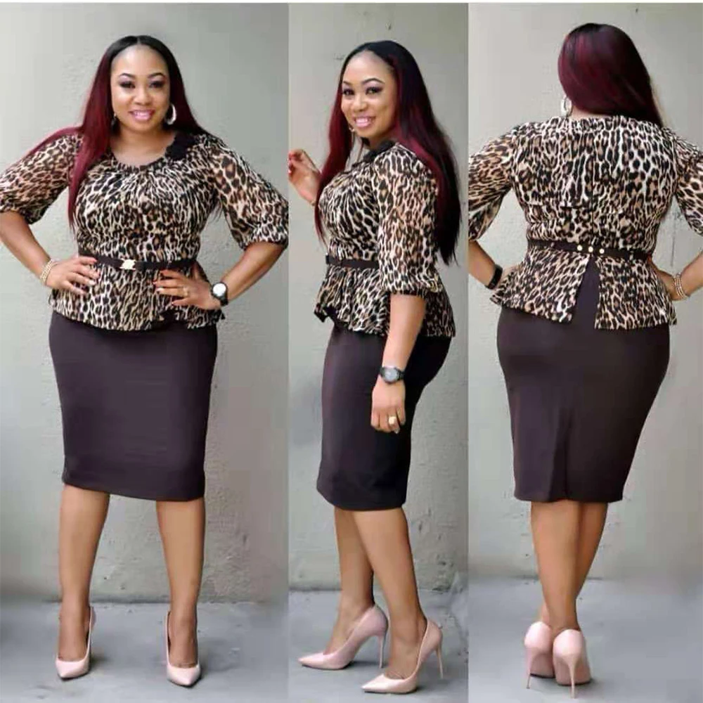 Plus Size Office Ladies Wear Large Big Size Fashion Leopard Dresses Elegant Pencil 3/4 Sleeve Spring Clothing OL size Dresses| - AliExpress