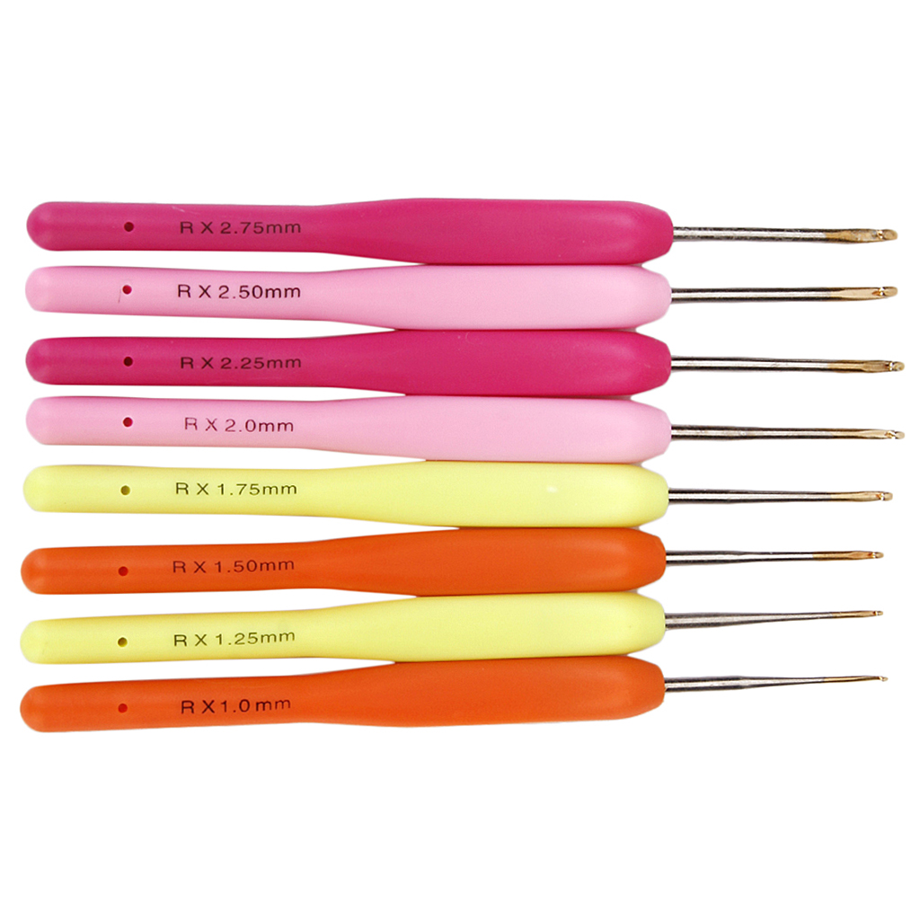 8pcs Colorful Plastics Handle Metal Head Pointed Crochet Hook  1