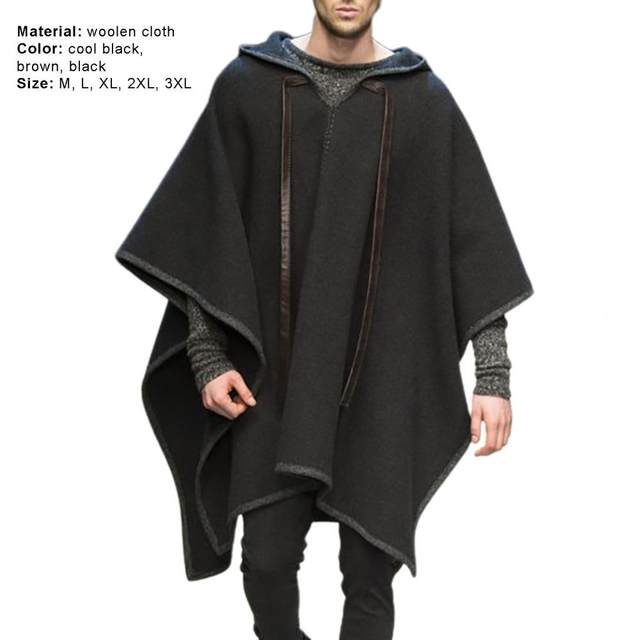 Men's Solid Colours Trench Coat Casual Cape Cloak Irregular