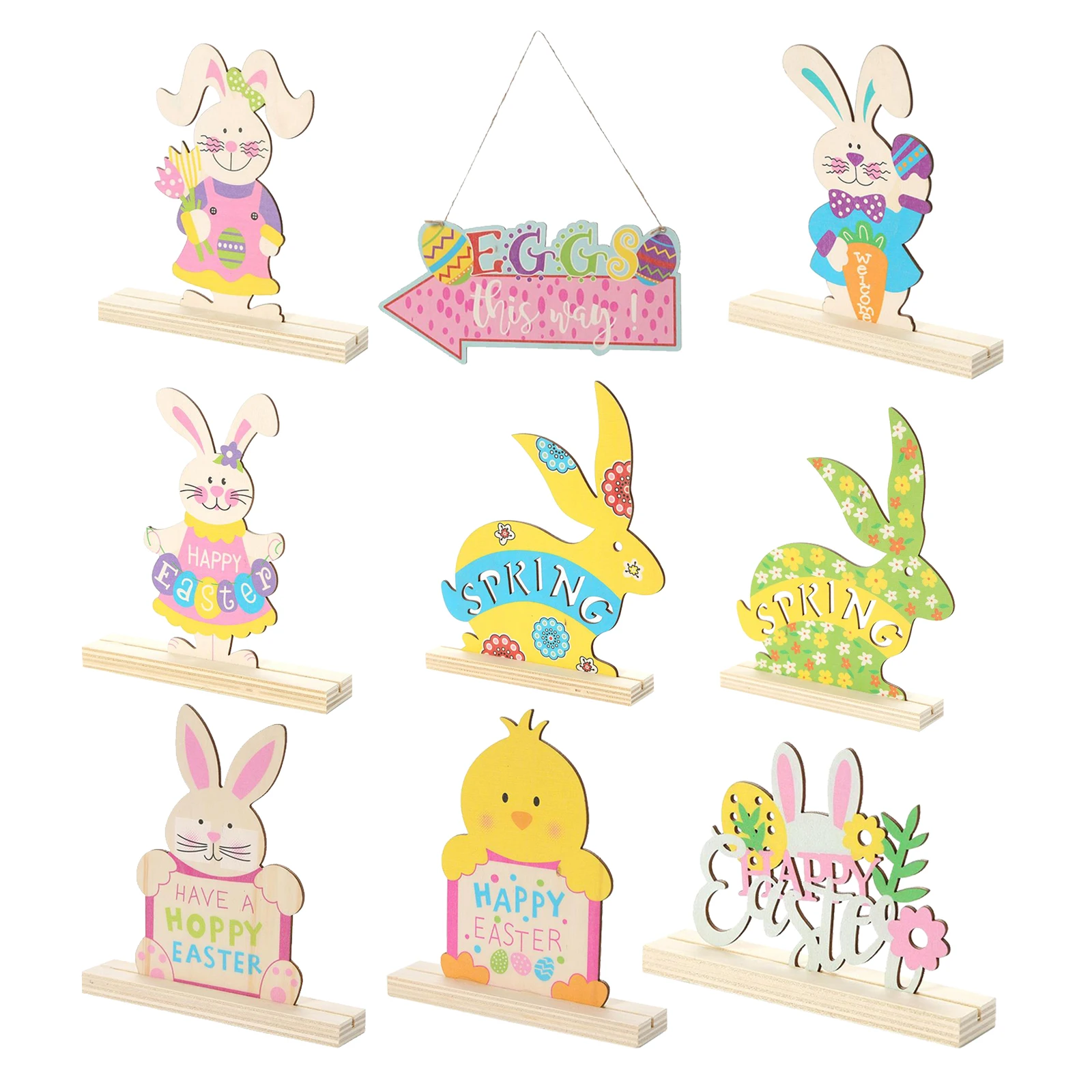 Standing Tabletop Wooden Easter Bunny Rabbit Ornament Decor Wood Spring Bunny Wooden Bunny Toys Gifts for Inside Home Party