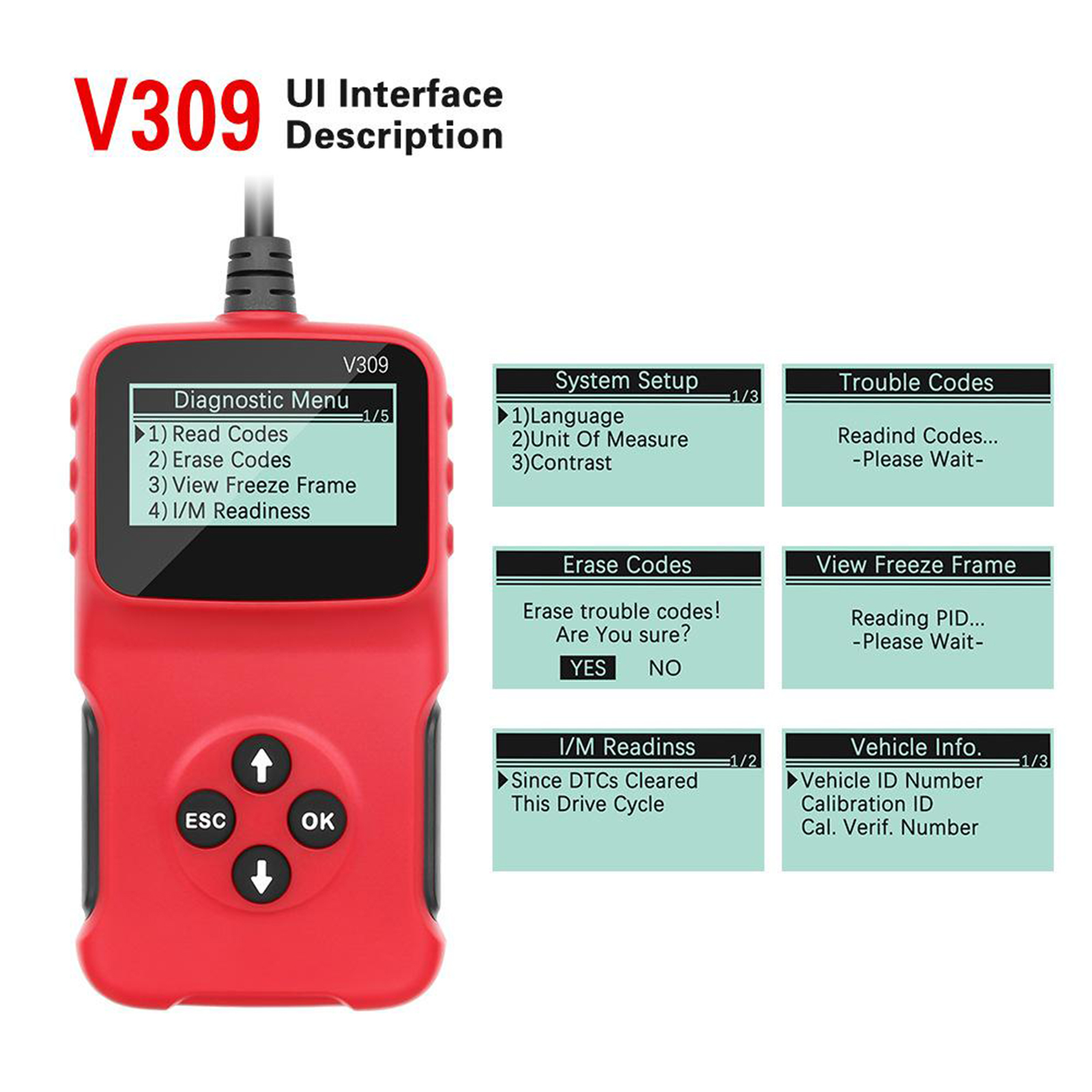  V309 OBD 2 OBDII Car Auto Diagnostic Tool Interface Scanner OBD Code Reader Car Check Engine Fault Diagnostic Tool