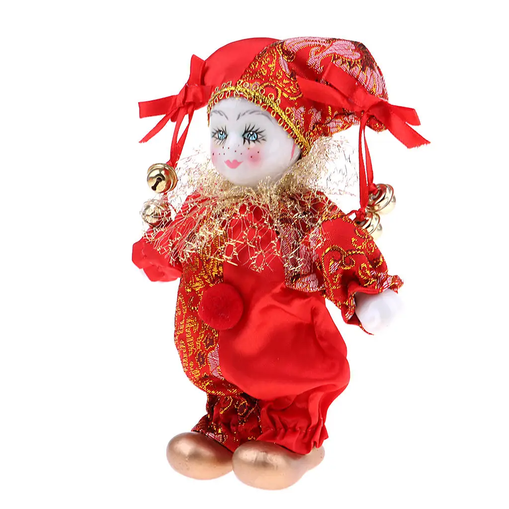 Red Porcelain Clown Doll Sweet Triangel Figures Model Festival Gift Home Office Shelf Display Decoration