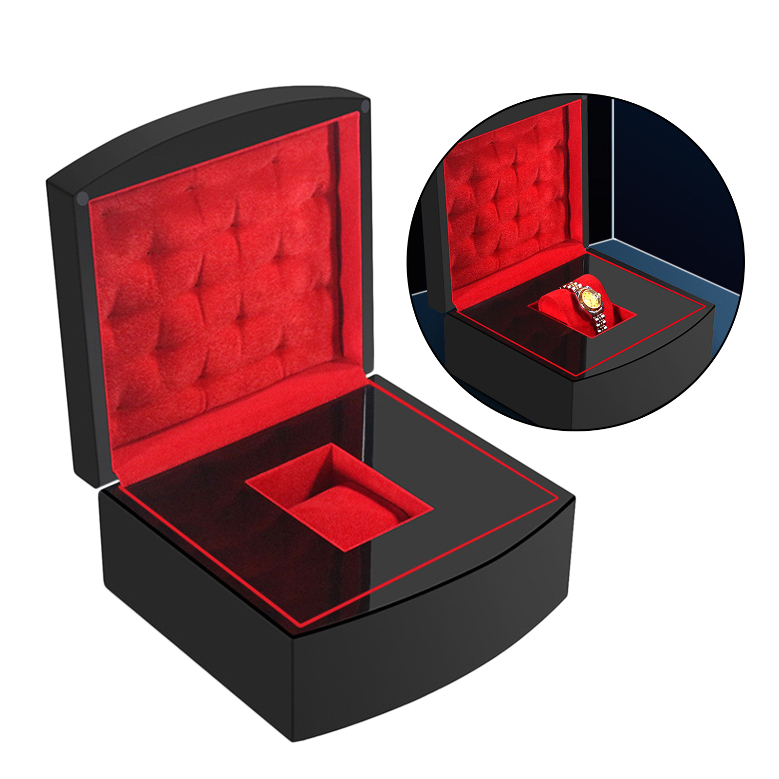 Single Slit Watch Box Flannel Wood Wrist Watch Showcase Portable Organizer for Men Women Travel Gift Bracelet Watch Box