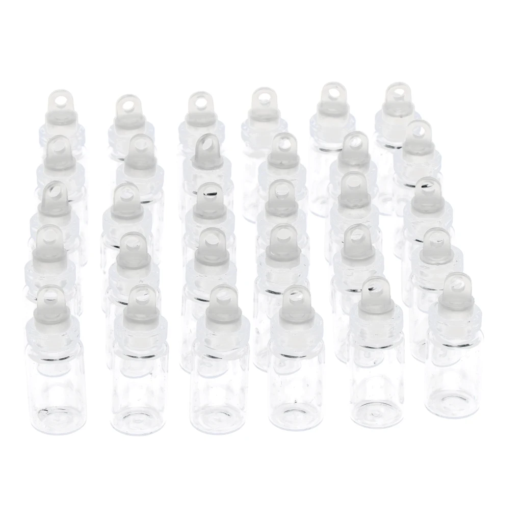 30Pcs Mini Empty Clear Glass Essential Oil Jars  Wishing Bottle Necklace Pendant DIY Vials with Plastic Stopper, 1ml / 2ml