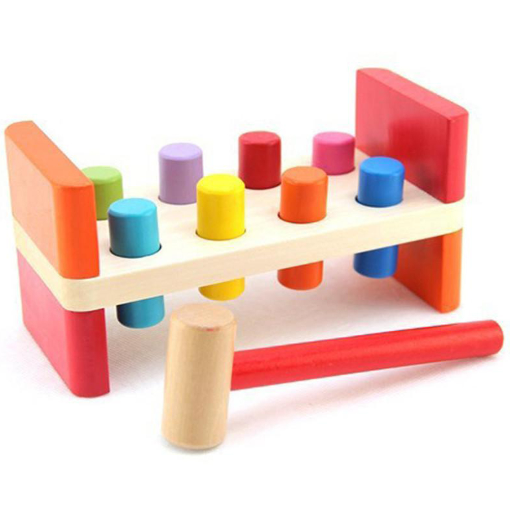Wooden Toys Pounding Bench Toys for 18 Months 2 Year Old, Wooden Pegs Hammer Bench Educational Toy for Kids Boys Girls