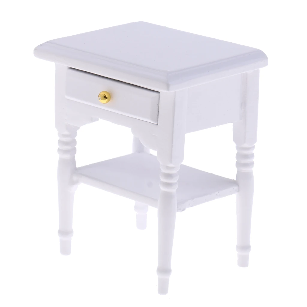 Prettyia Bedside Table Cabinet Furniture For 1:12 Dollhouse Room Accessories