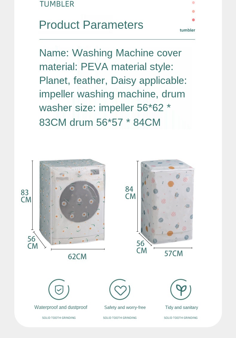 Description Picture 4 of itemPEVA Sunscreen Dust Proof Cover Washing Machine Cover Waterproof Case Washing Machine Protective Dust Jacket Front Top Open 2024