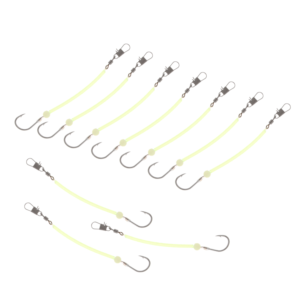 10pcs Sea Fishing Rigs Hooks String Hook with Luminous Tube Glow in Dark Fishing Tackle