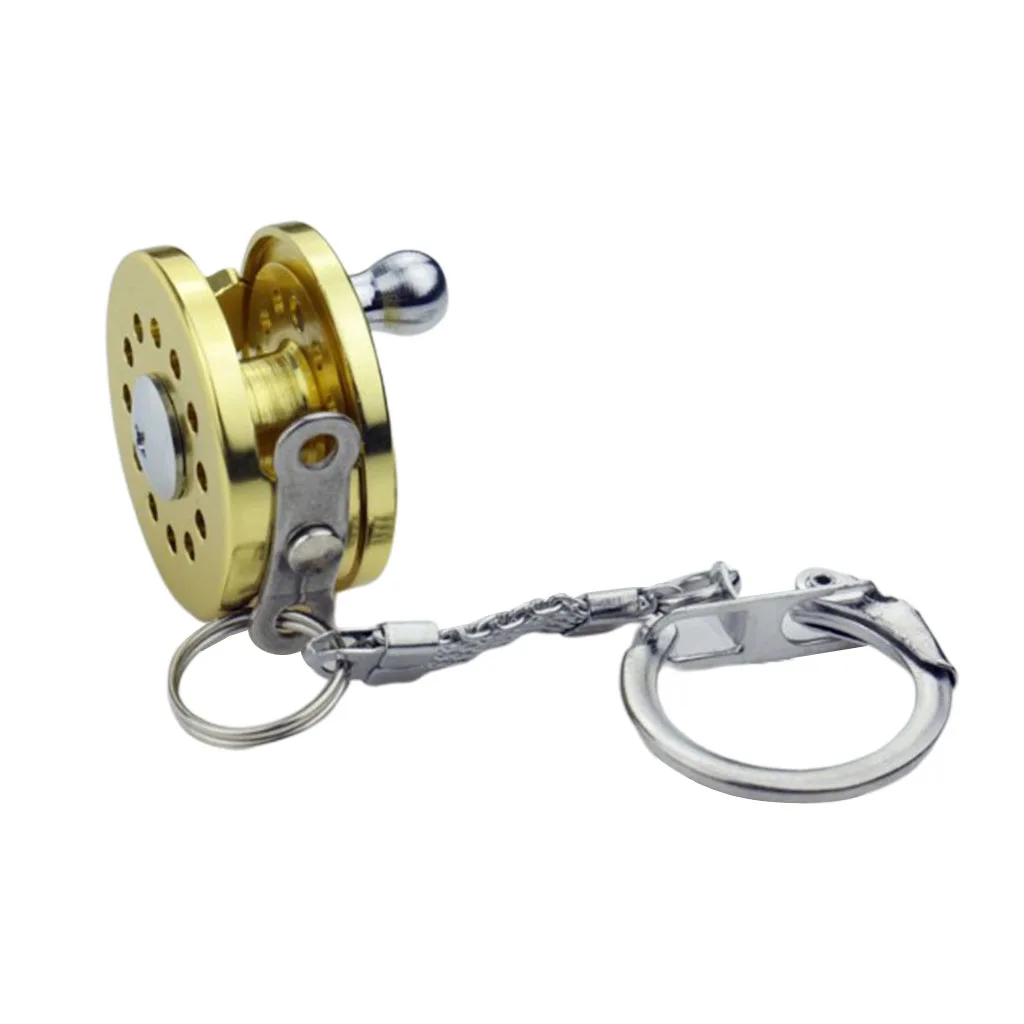 Exquisite Fly Fishing Reel Charm Miniature Metal Key  Key Chain Keyring