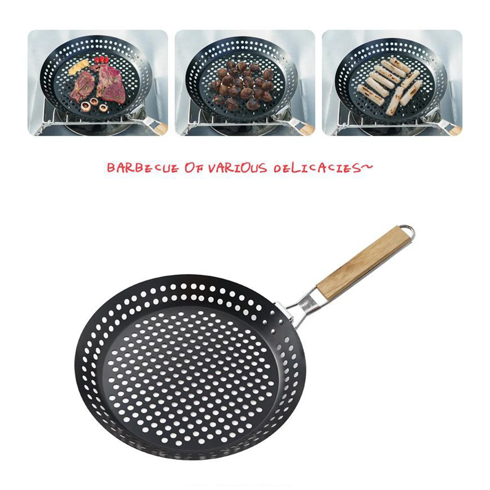 Round Bakeware Plate Folding Grill Pan Camping Barbecue Home Tray Basket