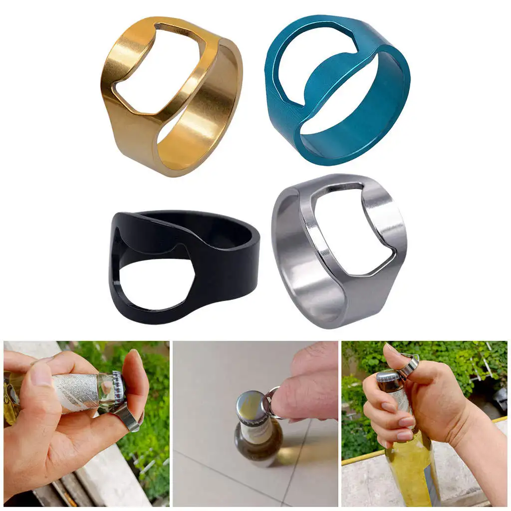4Pcs Bottle Opener Ring 4 Color Stainless Steel Beer Bar Tool Biker Creative Finger for Holiday Home Party Supplies Family Men