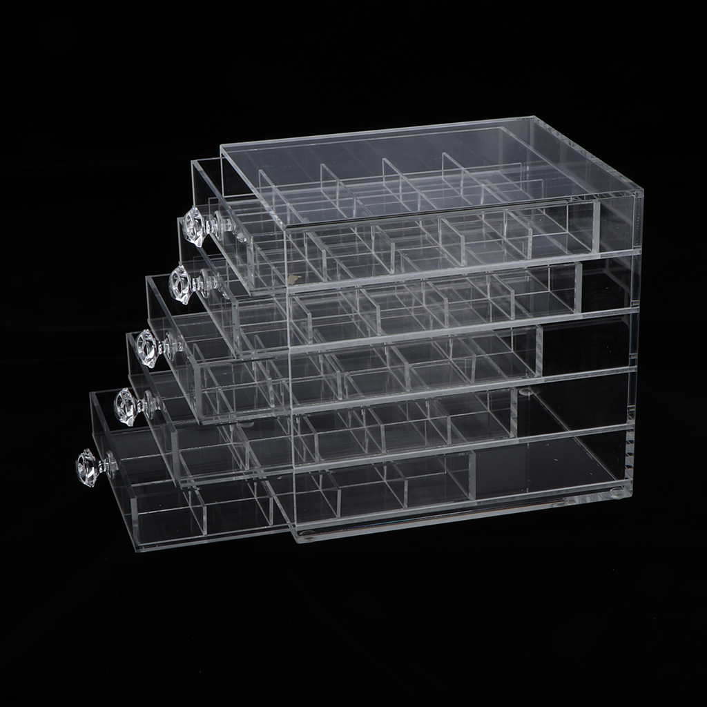 Acrylic Makeup Organizer With 5 Drawers 100 Grids Jewelry Display Case Box
