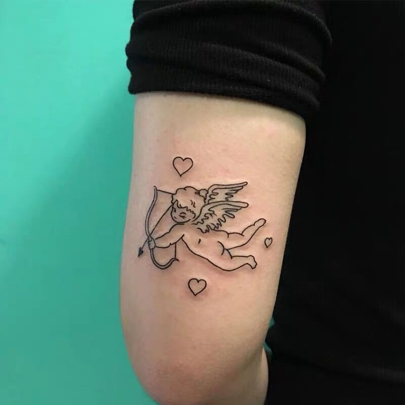 Tatuajes Falsos Impermeables Para Hombres Y Mujeres Pegatinas De Tatuajes Negros Para El Cuerpo Brazo Cupido Flecha Tatuajes Temporales Aliexpress