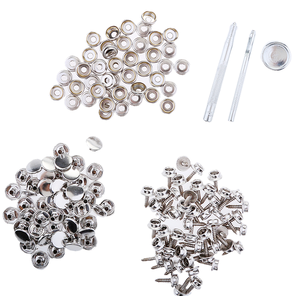 153x 15mm Fastener Snap Cover Button Socket Press Stud Screw Kit with Tools