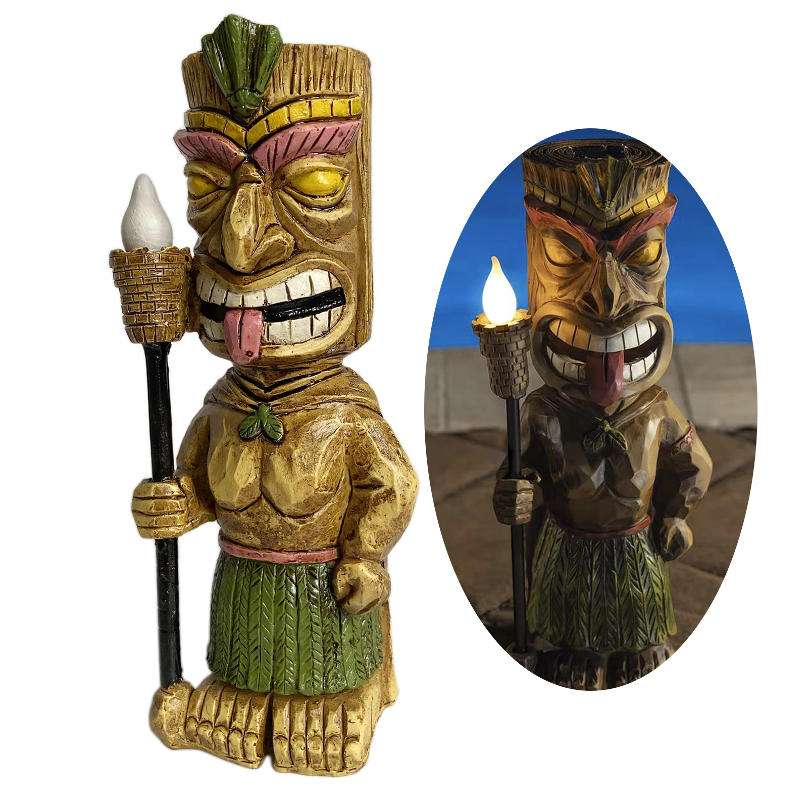 Tiki Solar Powered LED Outdoor Decor Garden Light Tiki Figurine Statue