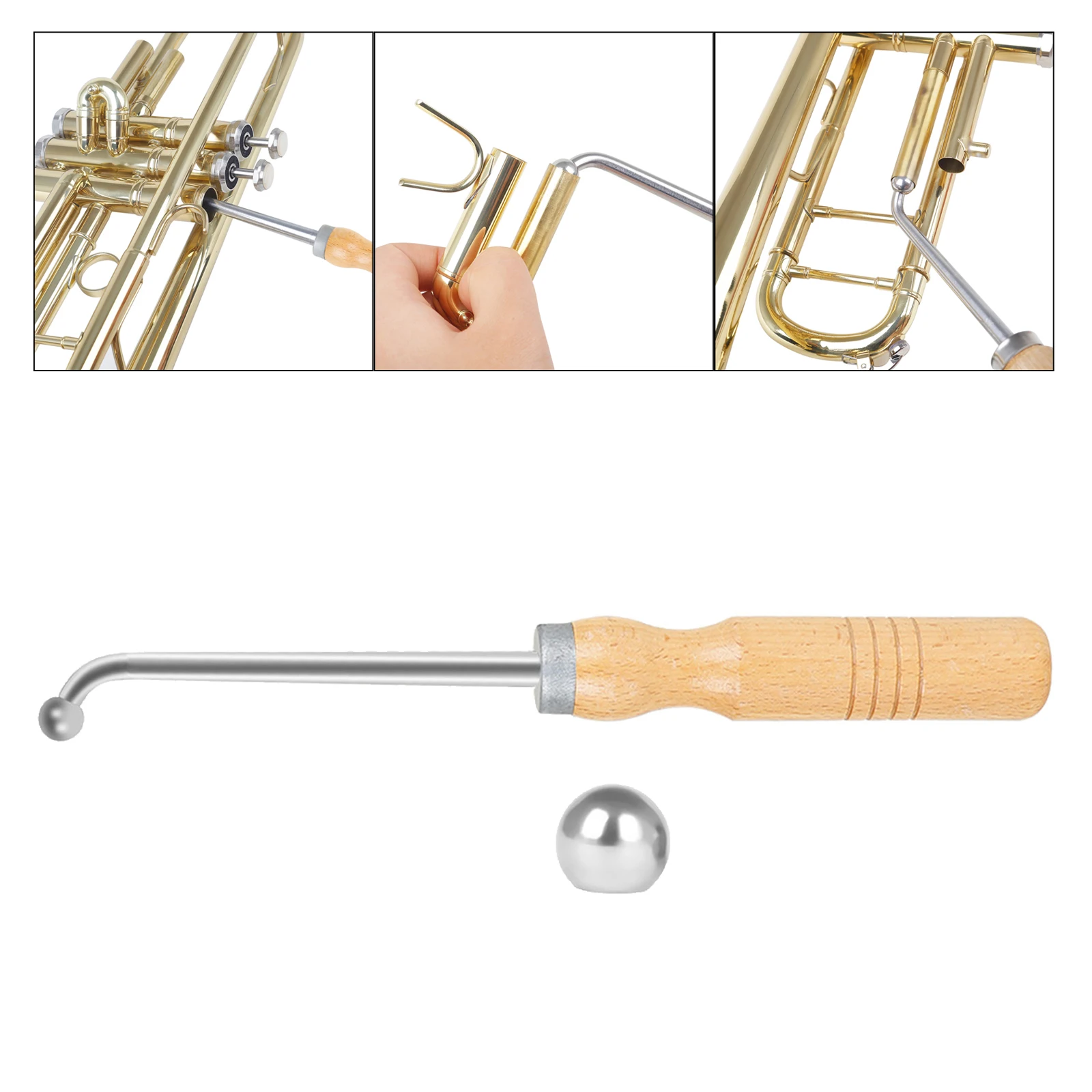 1PC Professional Heavy Duty Trumpet Repair Tool Comfortable Handle Polished Maintenance with 2 Metal Balls for Trumpet Accs