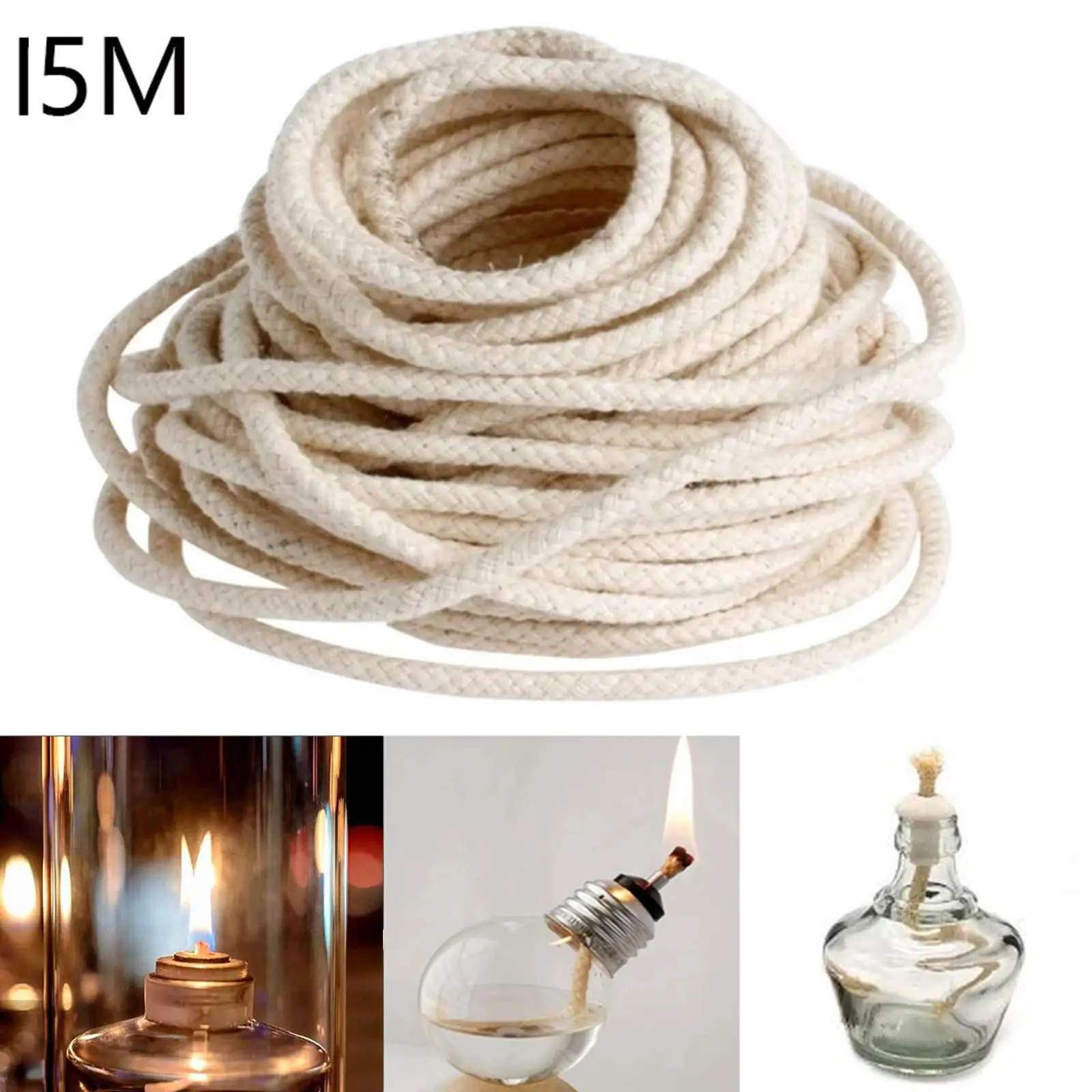 15M (49 ft) Braided Cotton Core Candle Making Wick For Oil Or Kerosene Lamps 6mm