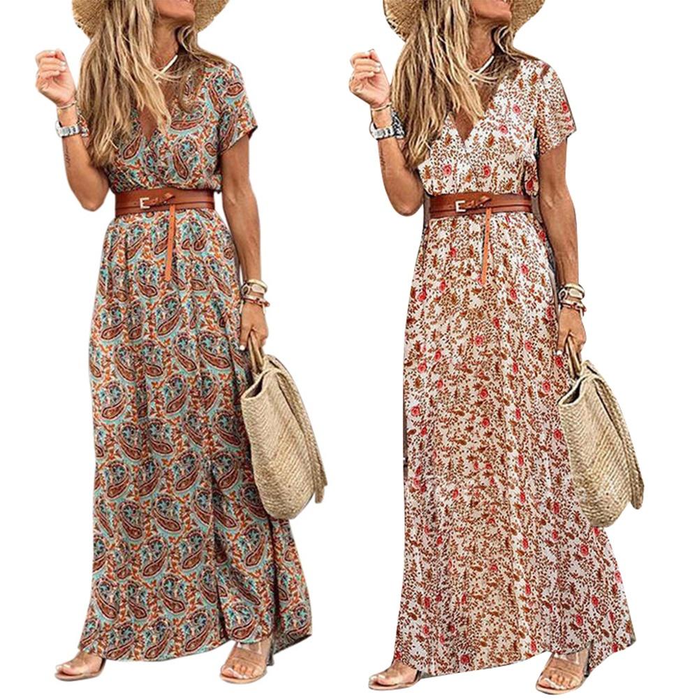 Vestido boho elegante com decote em v