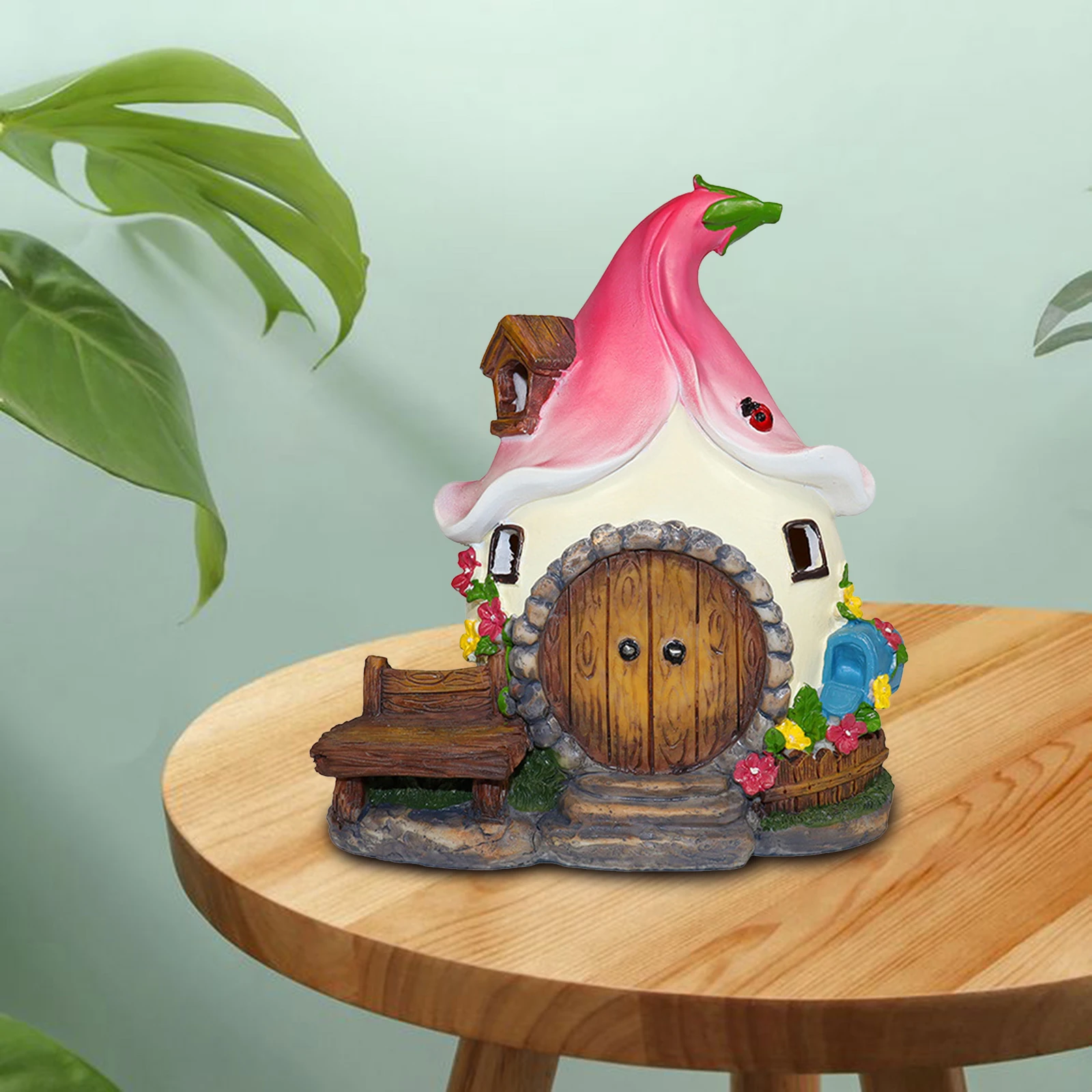 Solar Light Fairy House Miniature Statue Garden Yard Ornament Sculpture