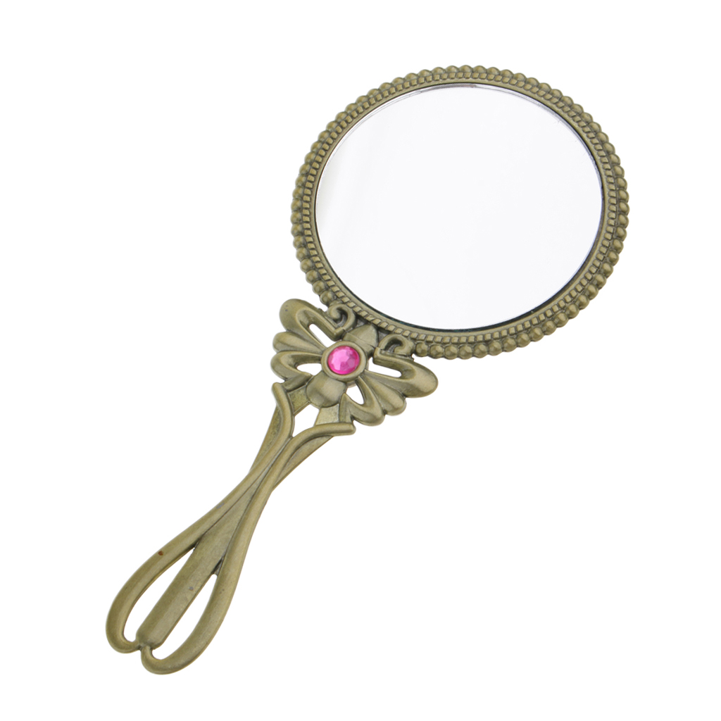 Fashion Retro Vintage Hand Held Makeup Mirror Women Cosmetic Bronze Mirror