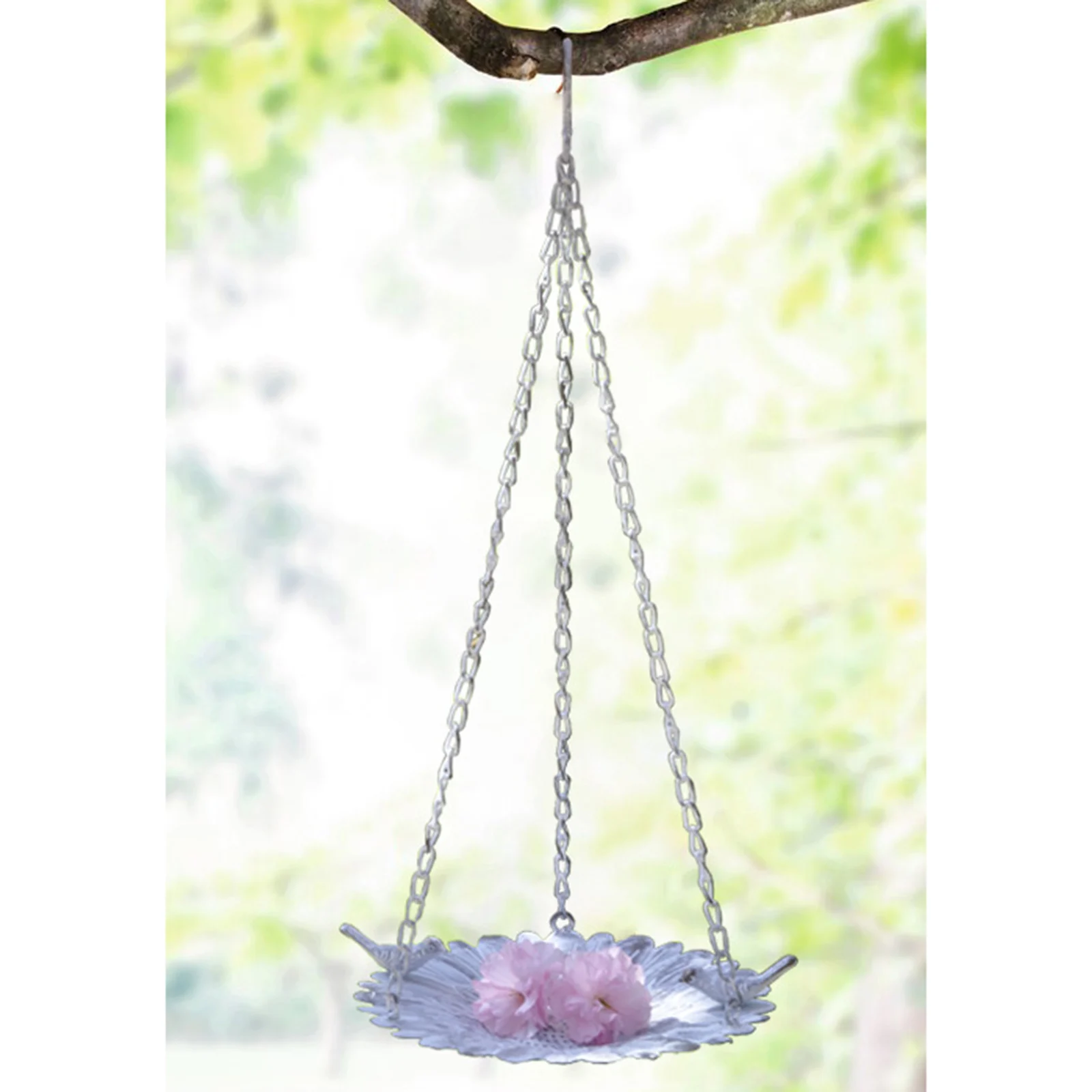Bird Feeder Tray Hanging for Garden Outdoor, Simple and Stylish, Enjoy Nature (Silver)