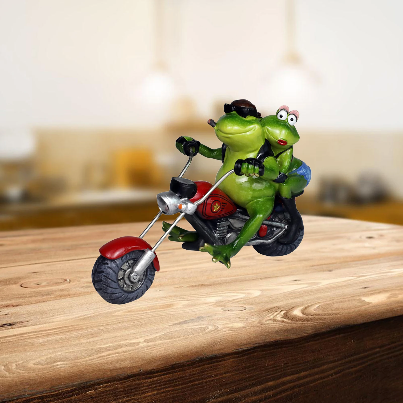 Motorcycle Frog Miniature Figurine Resin Tabletop Patio Ornaments Decor