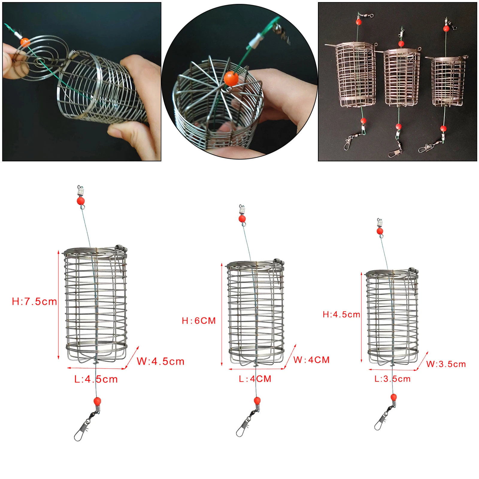5x Solid Fishing Feeder Cage Trap Basket Container Carp  Lure Attracting Mesh Cages Fishing Tackles Snaps Accessories