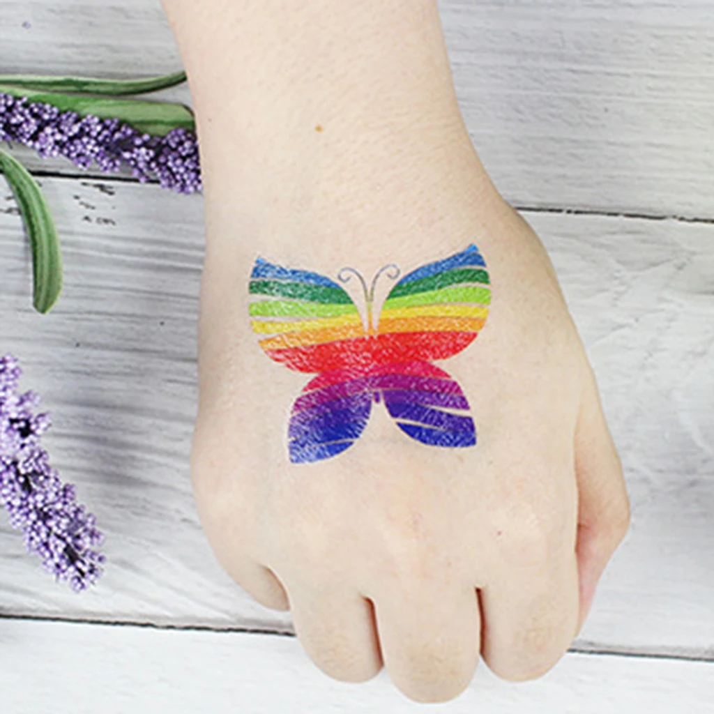 20x Rainbow Waterproof Heart Temporary Tattoos Leg Hand Transfer Stickers Decals
