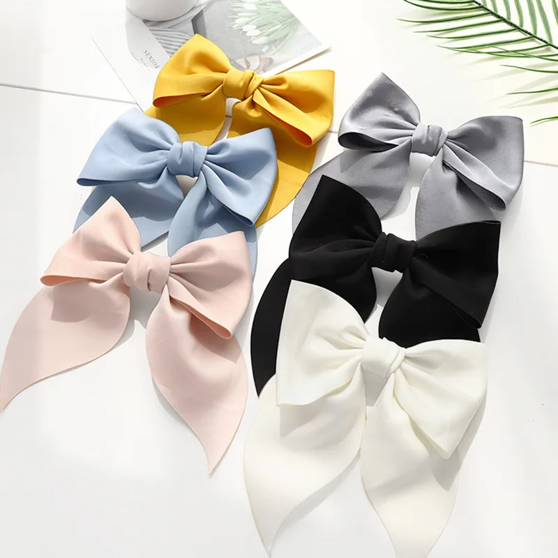 Retro Streamer Hair Bows for Girls  Solid Color Handmade Ponytail Clips Sweet Bowknot Hairpin Snap French Clip Hair Accessories hair band for ladies