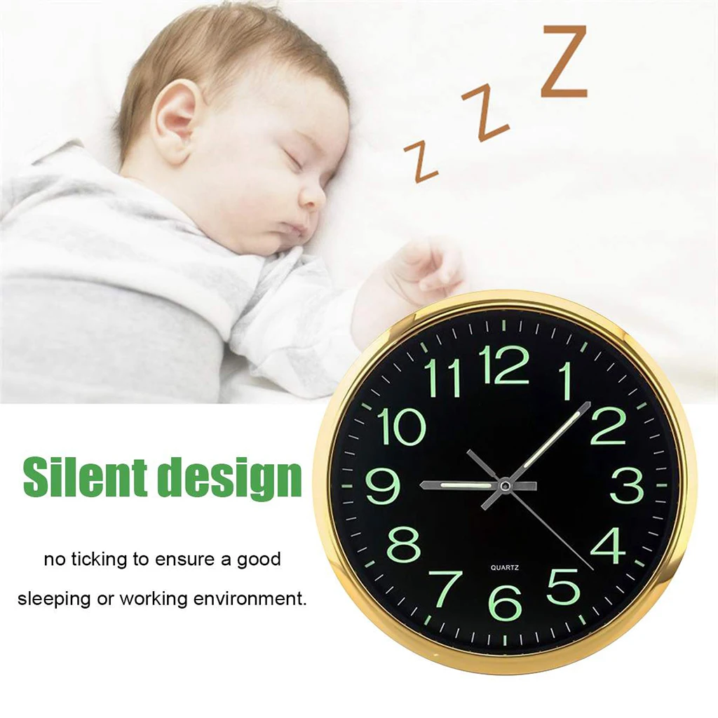 12 Inch Wall Clock with Night Light Silent Non Ticking Quartz Battery Operated Decorative Clock for Bedroom Living Room Office