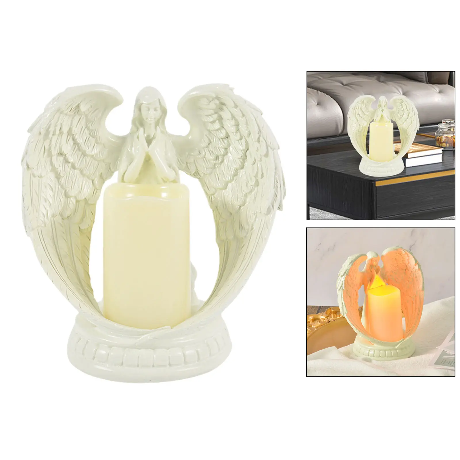 Angel Figurine Figure Flameless Candle Holders Stand Retro Home Wedding Church Decoration Resin Vintage Decor