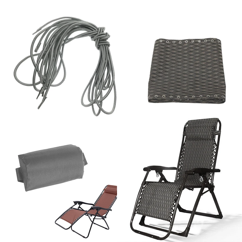 Mesh Part for Patio Sling Folding Recliner Couch Outdoor Pool Lawn Zero Gravity Chair Replacement Fabric with Bungee Cord Pillow Kit Repair Cloth with Lace and Cushion for Anti-Gravity Lounge 