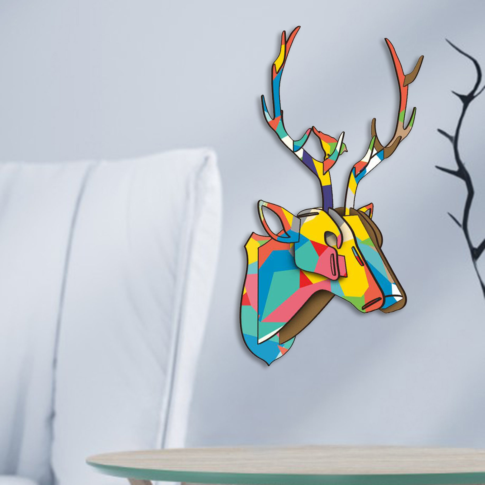Assembly Puzzle Trophy Deer Head Wall Art Animal Sculpture Ornament for Living Room Bedroom Decoration