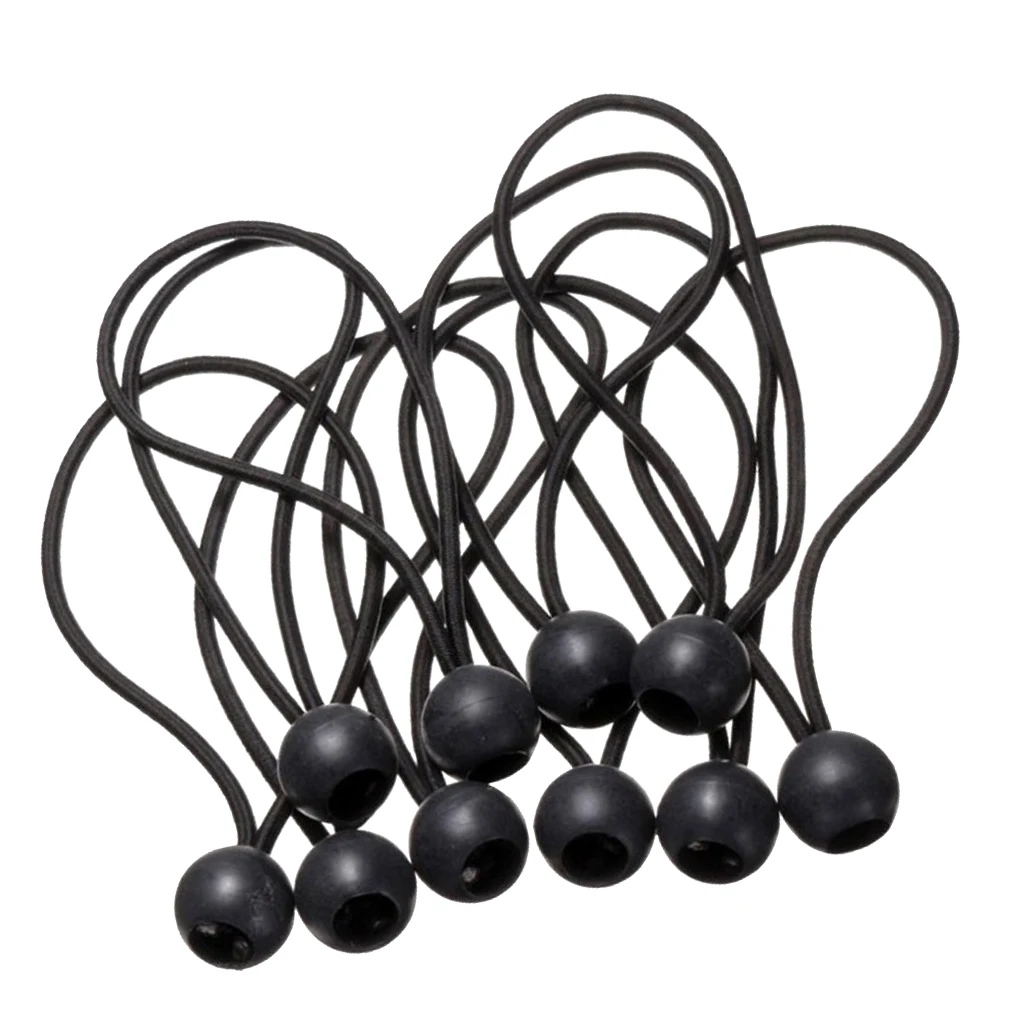 10 Pieces Elastic Tent Fix Cords Black Ball Bungee Loop Strap Tarpaulin Canopy Holder Wire