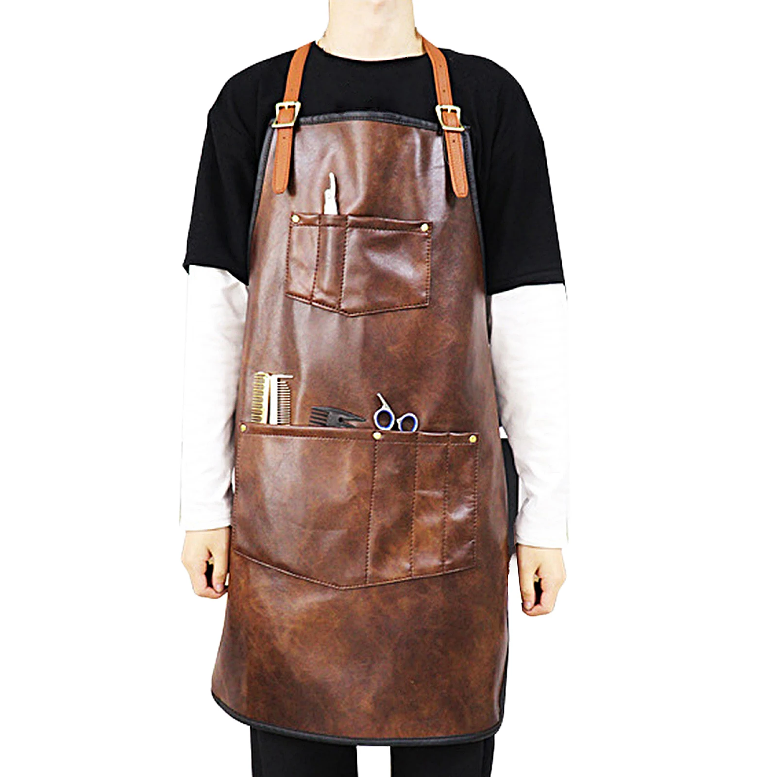 Professional CrossBack PU Leather Barber Apron Adjustable for Men and Women