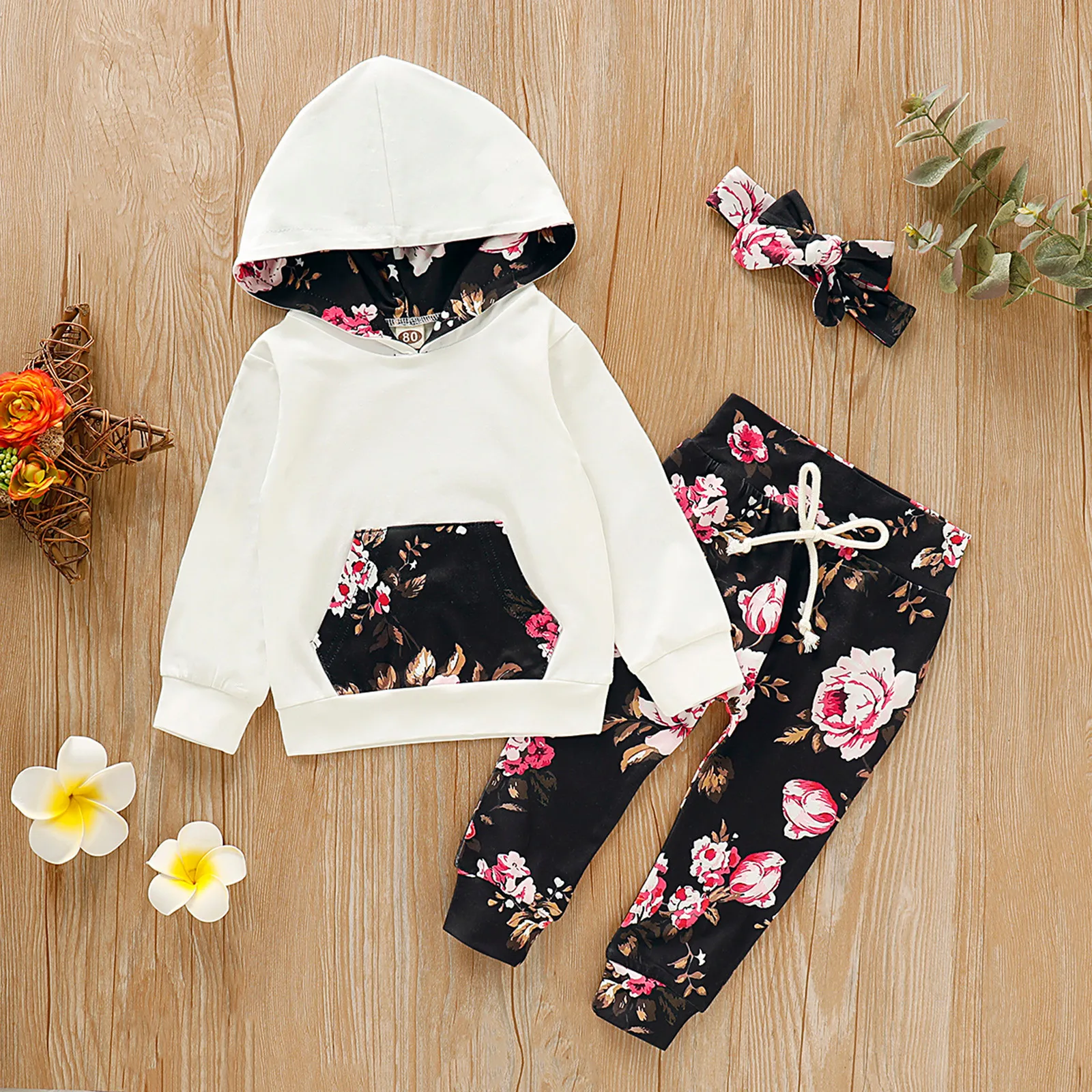 Toddler Baby Kids Girl Floral Hoodie Sweatshirt Pullover Tops Pants Set Clothes 