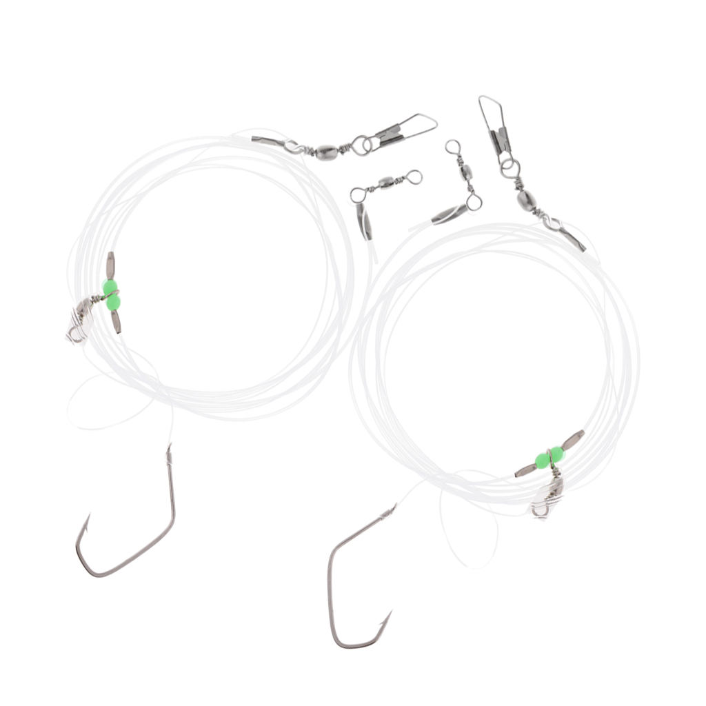 Fishing Wire Leader with 2pcs Hooks Swivels Snaps Beads Sea Fishhooks Fishing Tackle