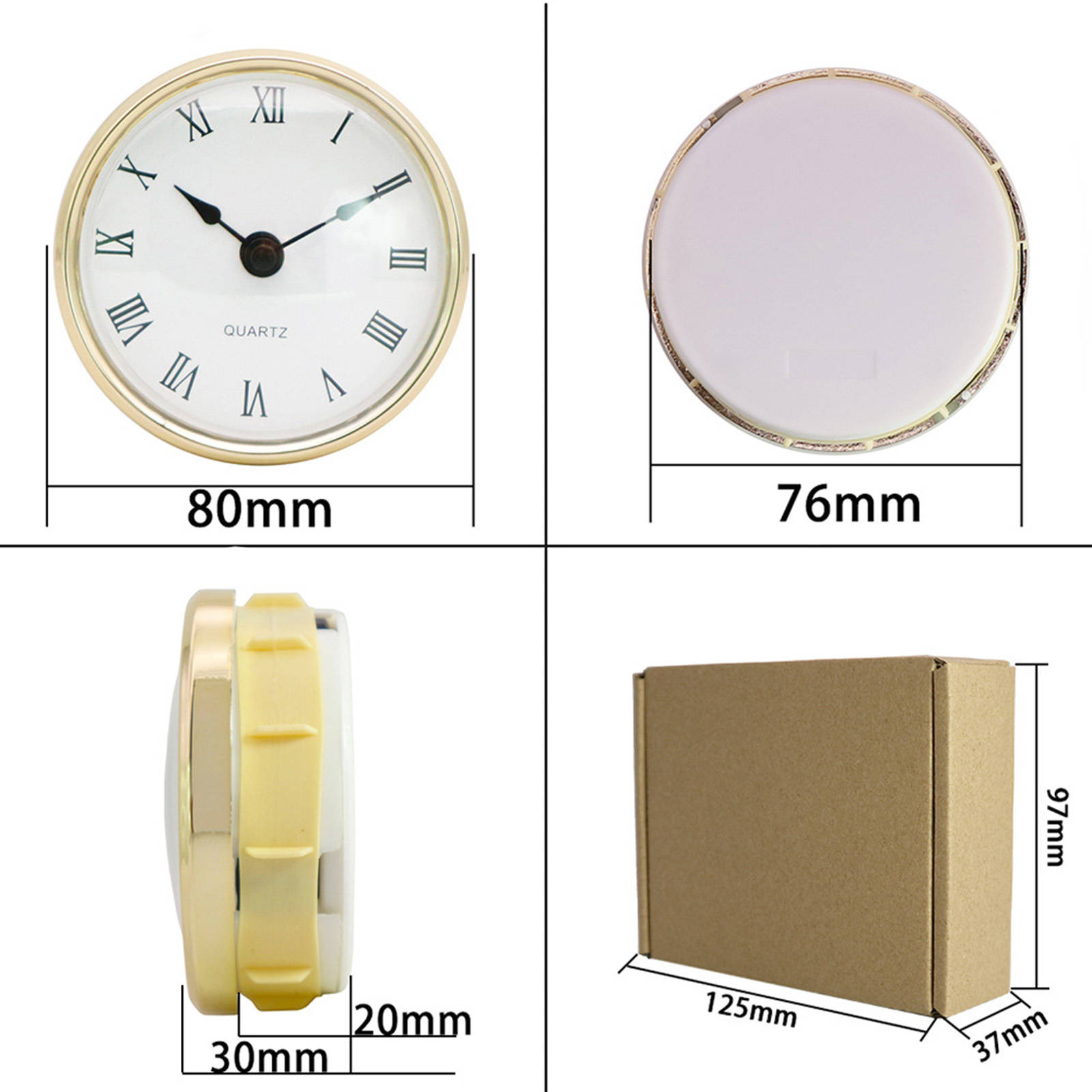 Quiet Clock Insert Roman Numeral Craft Gold Rim Retro Style Clock Mechanism 80mm for Home Living Room Desk Accessories