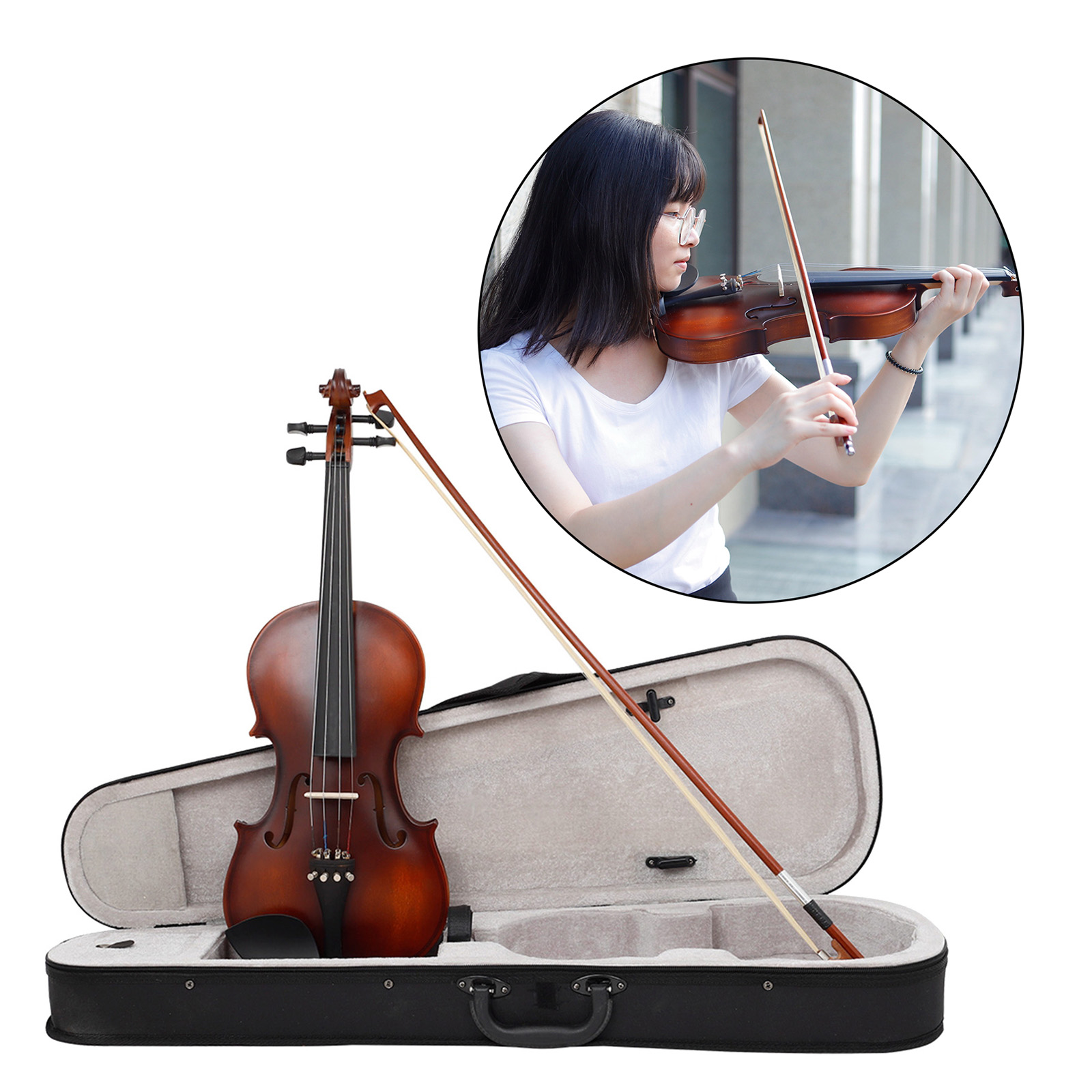 4/4 Full Size Vintage Acoustic Violin Practice Fiddle with Case & Bow for Beginner Kids String Instrument Violin Set