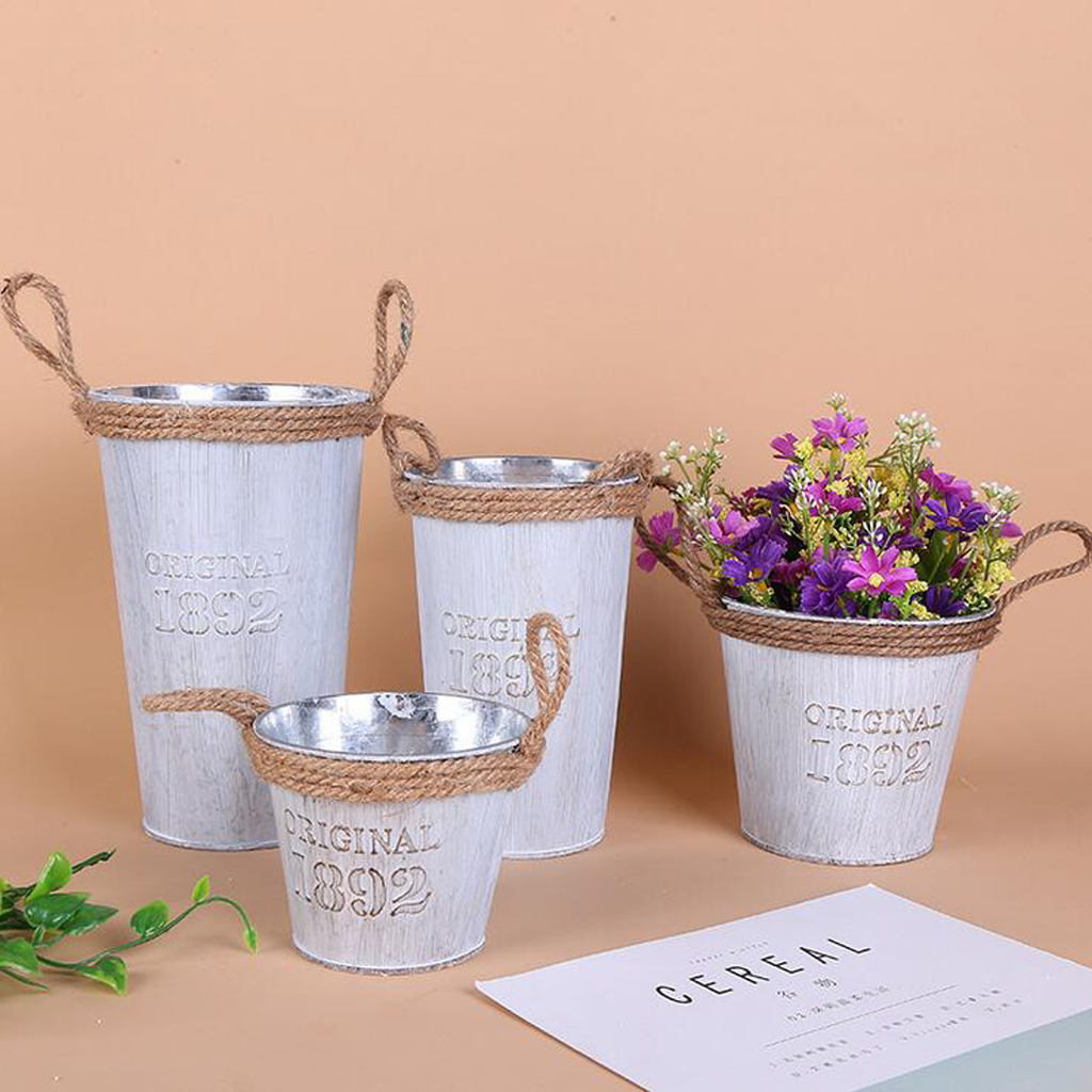 Vintage Metal Tin Succulent Flower Vases Plants Pot Flower Planter Bucket