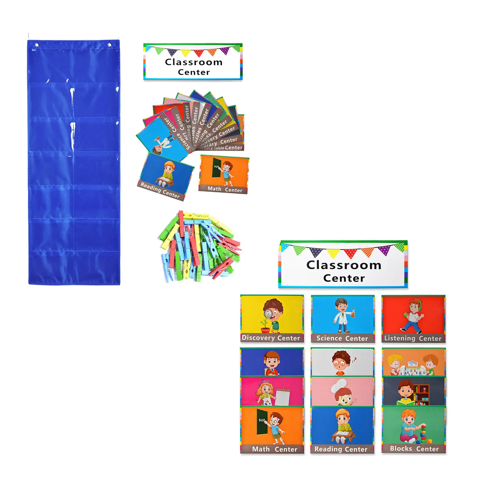 Management Pocket Chart Self-Standing Easiest Double-Row 14 Transparent Pockets Learing Subjects Changing for Daycare Door Child