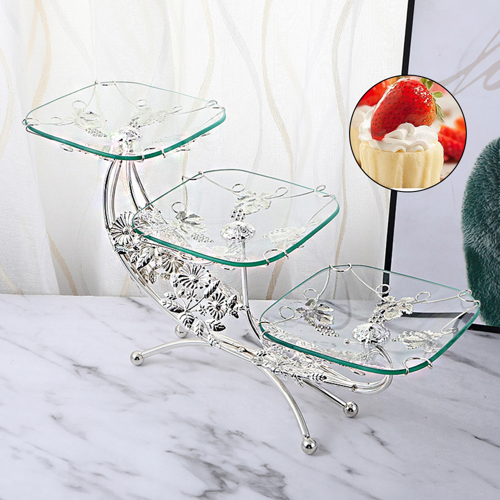 Classic Metal Glass Fruit Plate Vegetables Holder Makeup Storage Serving Tray for Living Room Bedroom