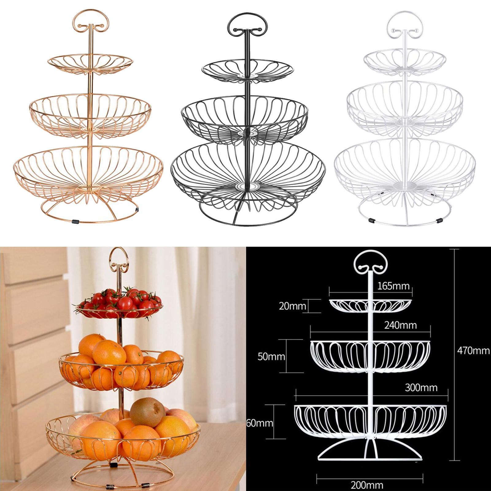 3Tier Metal Fruit Basket Kitchen Holder Rack Vegetable Bowl Storage Stand Dining