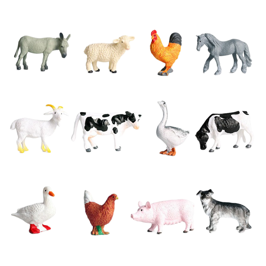 12 Pieces Farm Animal Model Miniatures Kids Toy Simulation Figures Set For Micro Landscape