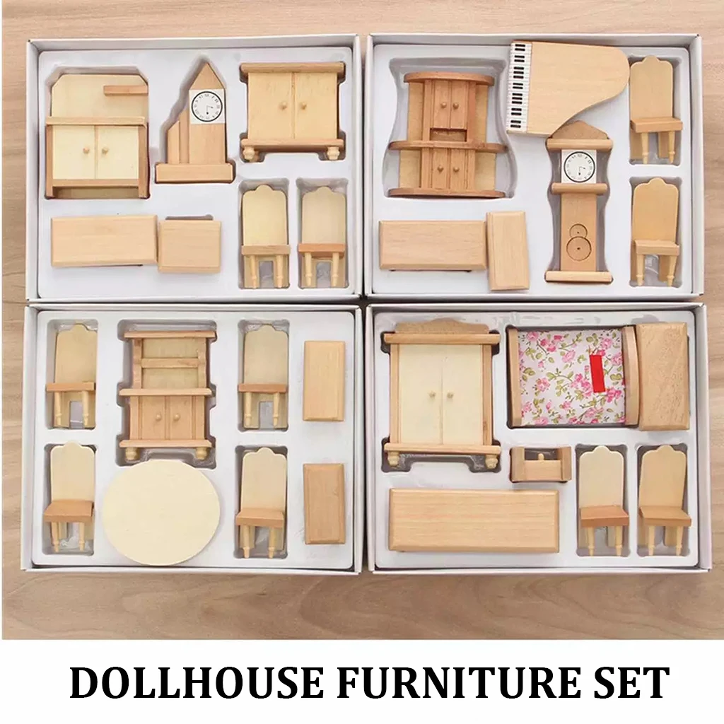 Dolls House miniatura 1:12th SCALA 6 Pezzo Oak Nursery Set 