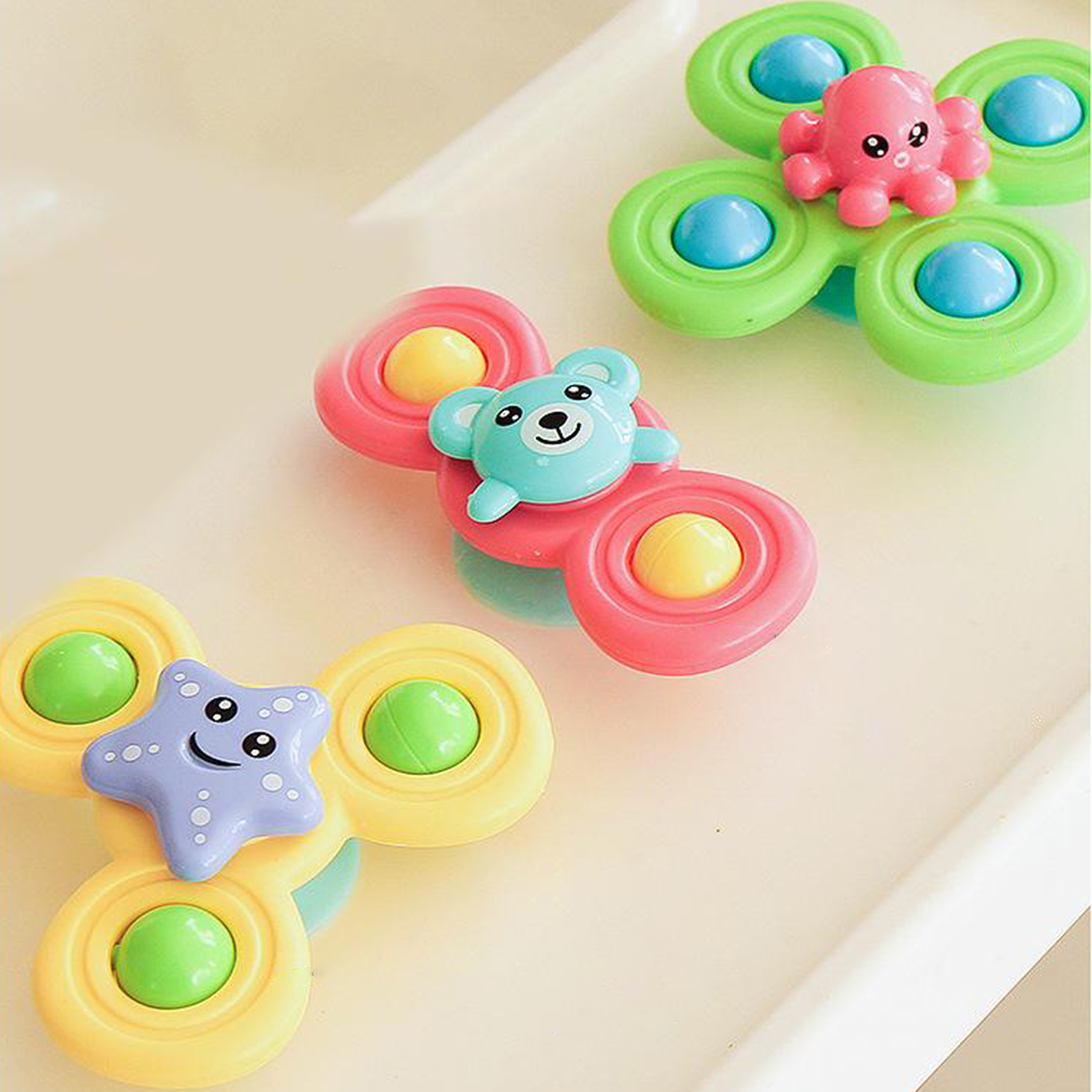 3x Interesting Baby Bath Toys Top Spin Spinning Top Sucker Toy Kids Gift