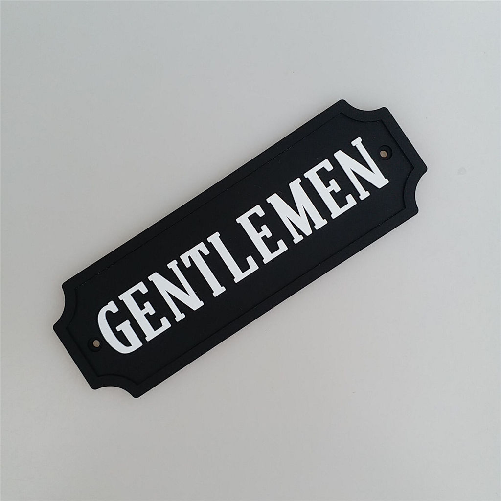 BATHROOM Door-Plaque, Black Background with White Font GENTLEMEN Signage,