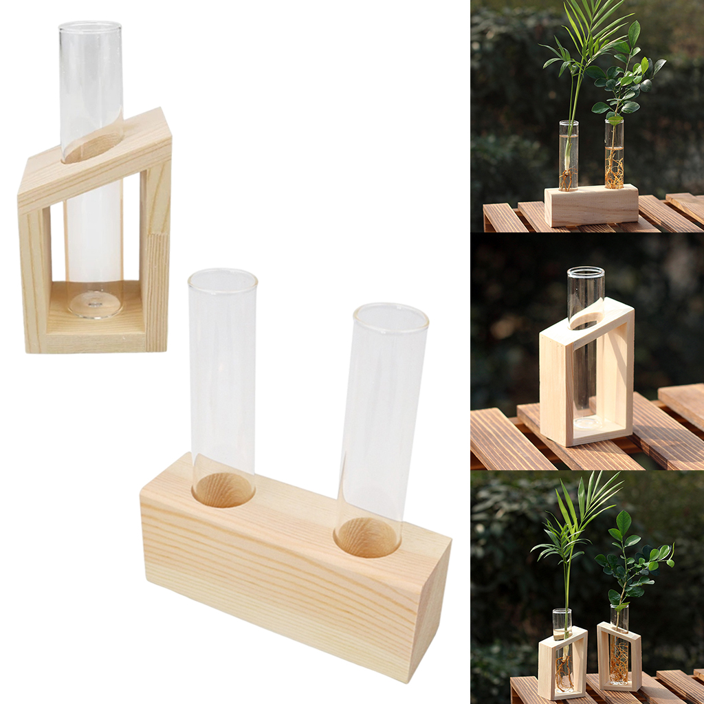 Crystal Glass Test Tube Vase In Wooden Stand Flower Pots for Hydroponic Plants Home Garden Decoration