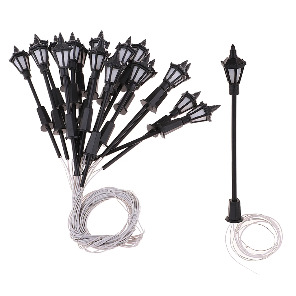 20pcs 1:150 Scale Outdoor Decorative Landscape Lights 3V White Light Simulation Mini Garden Street Lamp