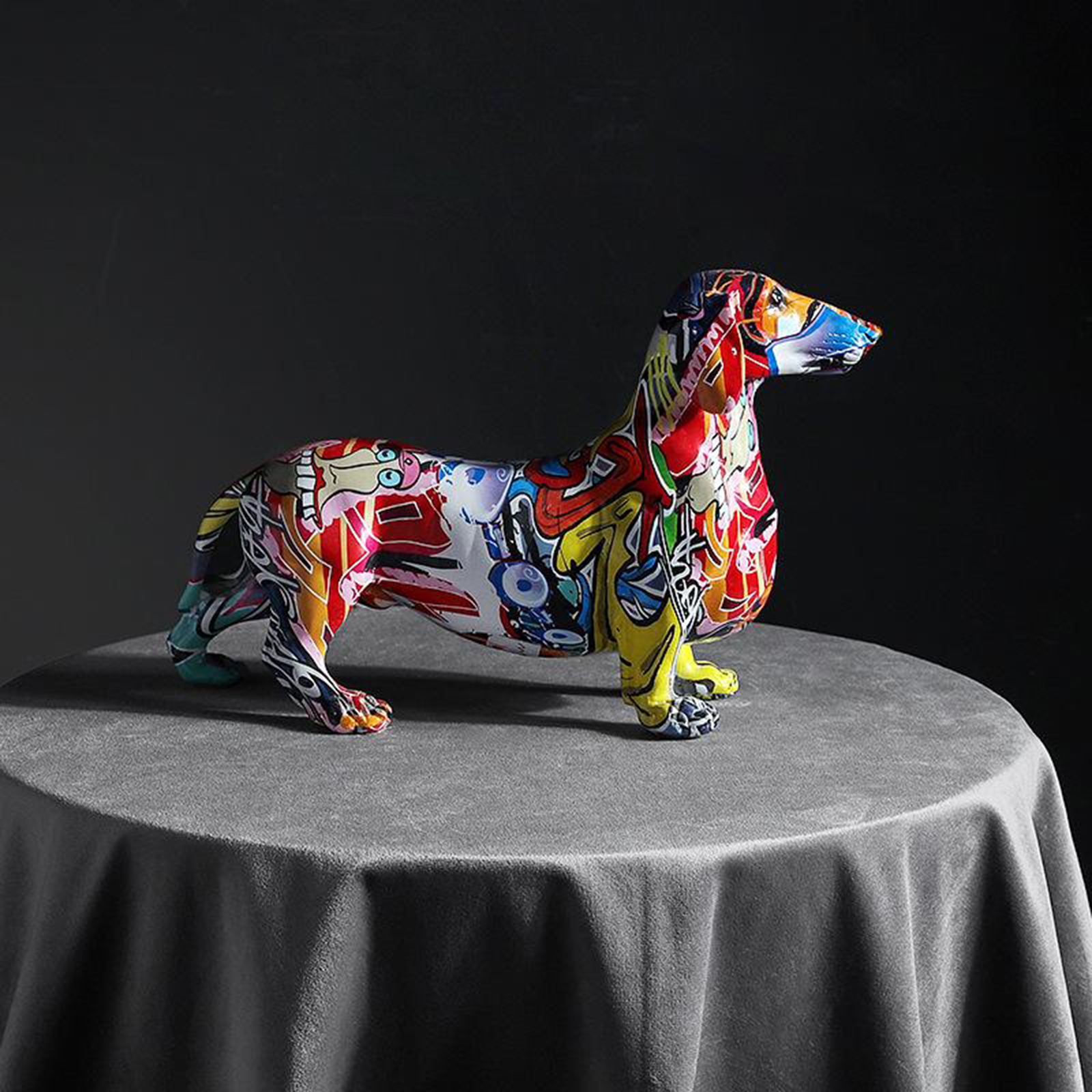 Scandinavian Paintingaffiti Dachshund Dog Sculpture Figurine Art Animal Statue